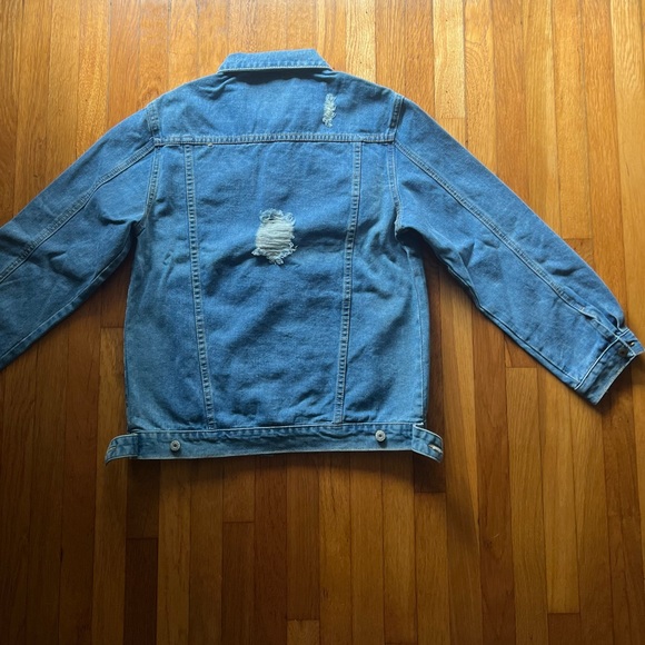 NEW Distressed denim jacket, medium blue wash - Picture 2 of 2